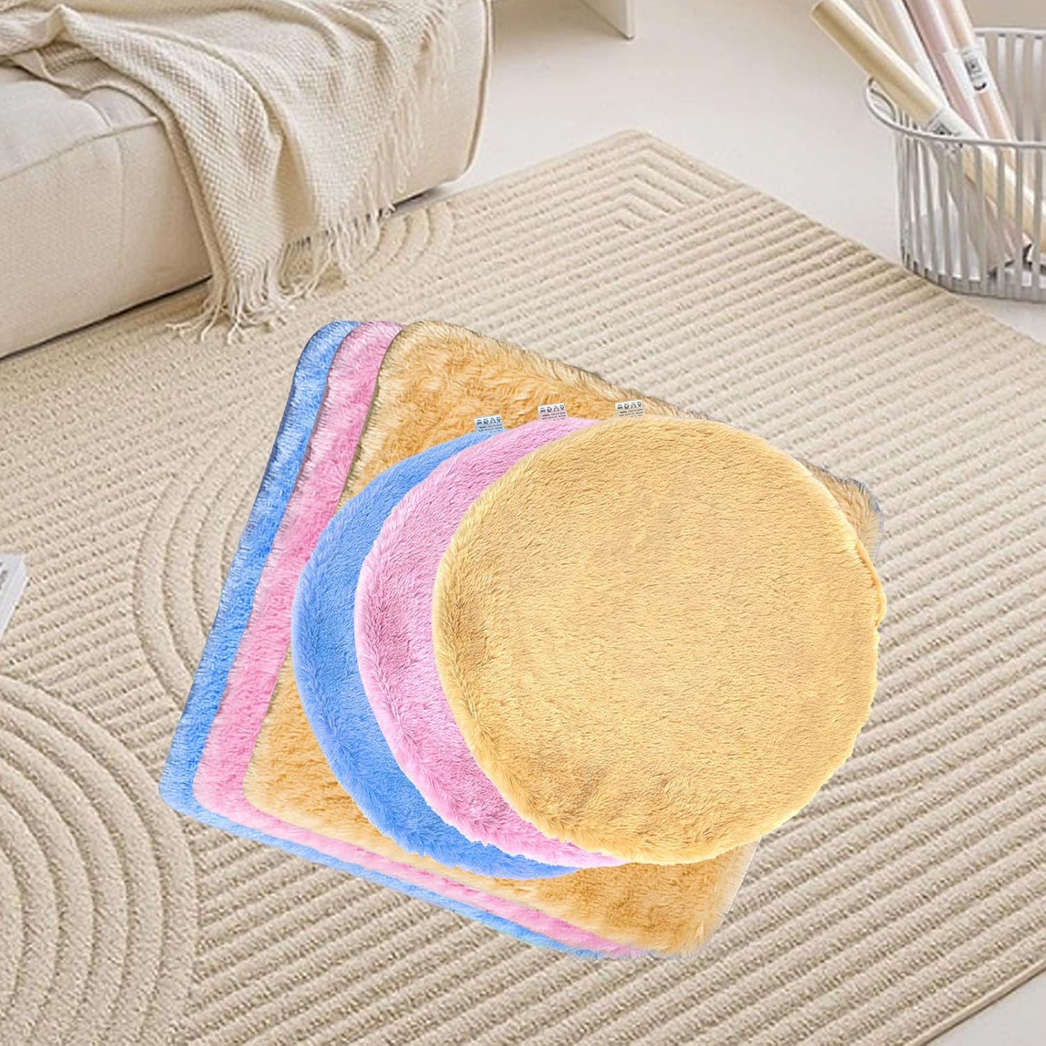 Pet Sleeping Pad, Soft Plush Washable Cat Bed Mat with Non Slip Bottom, All Seasons Use with Removable Canvas Pocket (Quadrate 2.3in)