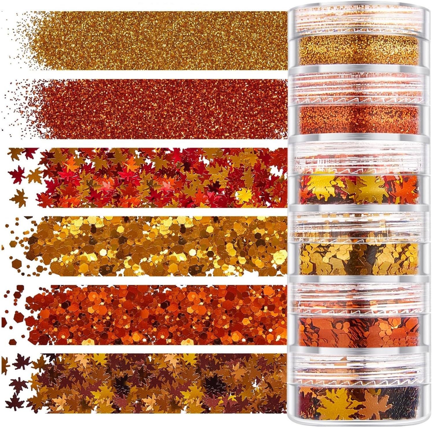 Fall Nail Art, 6 Boxes Fall Leaves Nail Glitter Sequin Kit with Makeup Glue & Brushes, Autumn Thanksgiving Glitter Powder Eyeshadow Shimmering, Resin Glitter Sequins for Decor Makeup Face, Hair, Body