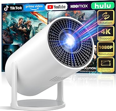 Mini Projector Portable Proyector 4K Support, Full HD 1080P Small Projector with 270 Rotatable Stand, Movie Projector Compatible with TV Stick/Smartphone/HDMI/USB for Bedroom/ Outdoor Camping