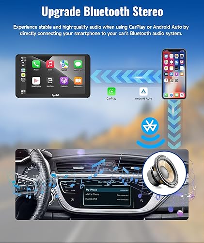 Miniatura 5 de Spedal Receptores estéreo inalámbricos para Apple CarPlay y Android Auto, pantalla táctil IPS portátil de 7 pulgadas con cámara frontal,