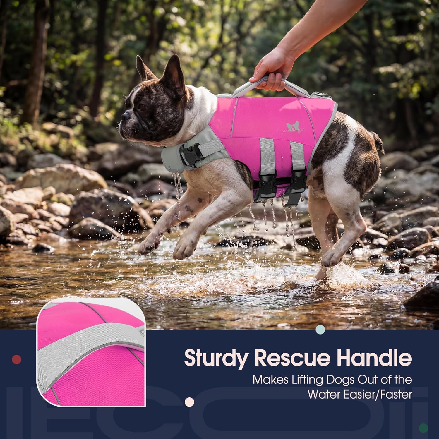 IECOii Large Dog Life Jacket, XL Dog Life Jacket for Swimming Boating Pool, High Buoyancy Water Float Coat Pet Swim Vest Lightweight, Rescue Handle & Reflective Lifejacket for Large Dogs, XL, Rosered