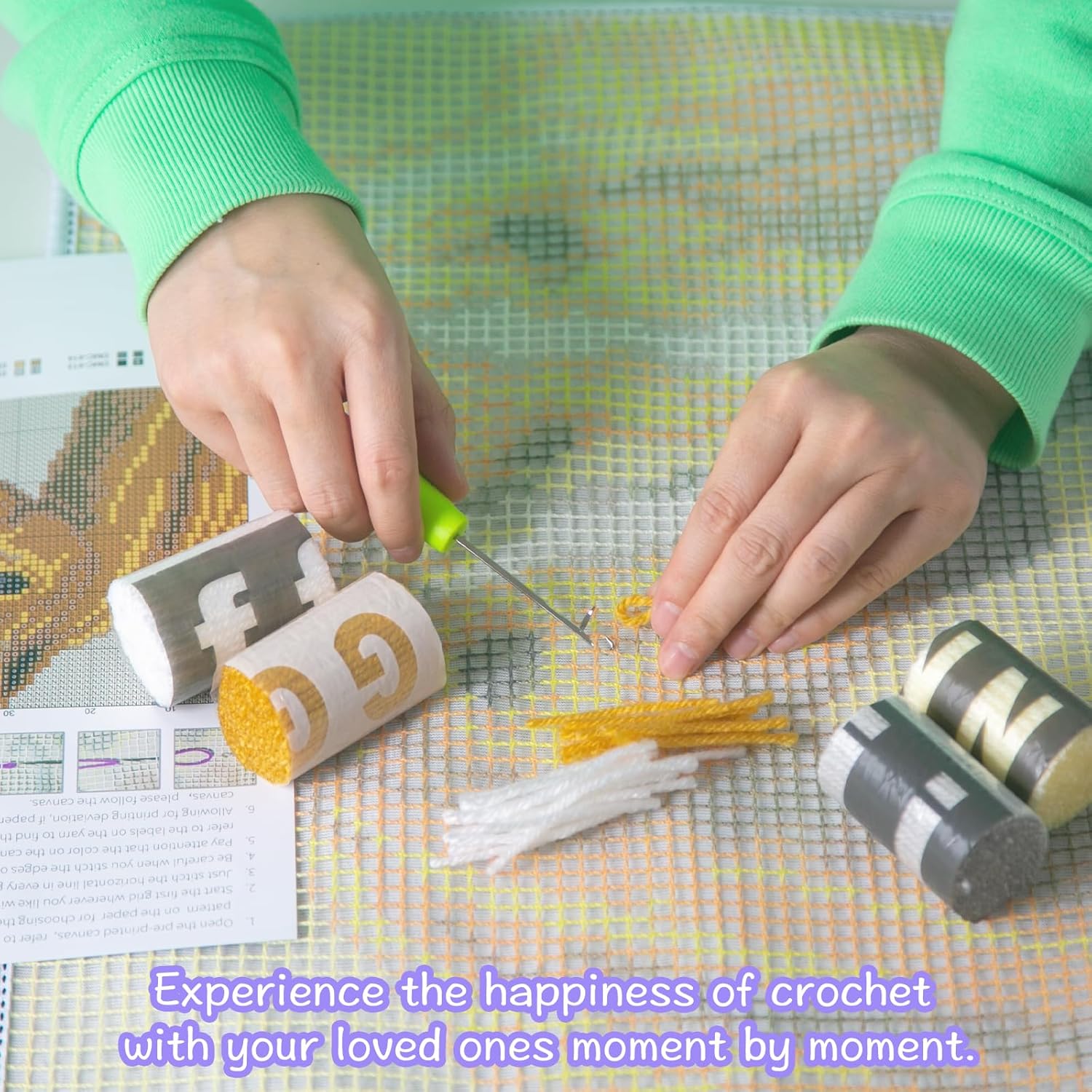 LAPATAIN Latch Hook Kits DIY Crochet Yarn Kits,Two Horses Carpet Embroidery Hook Rug Kit Needlework Sets Cushion for Adults Home Decor 20x14inch