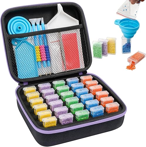 Miniatura 8 de MoeeBtee Contenedores de almacenamiento de pintura de diamantes, 30 ranuras, accesorios de pintura de diamantes con herramientas para organizador de