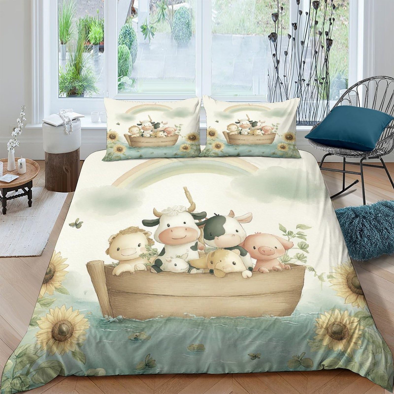 Ctjqhvkz Style-6 3D Printed Cute Farm Animals Fitted Sheet Microfiber Pastel Cartoon Sunflower Mattress Cover For Bedroom Guest Room Decor Single（135X200cm）