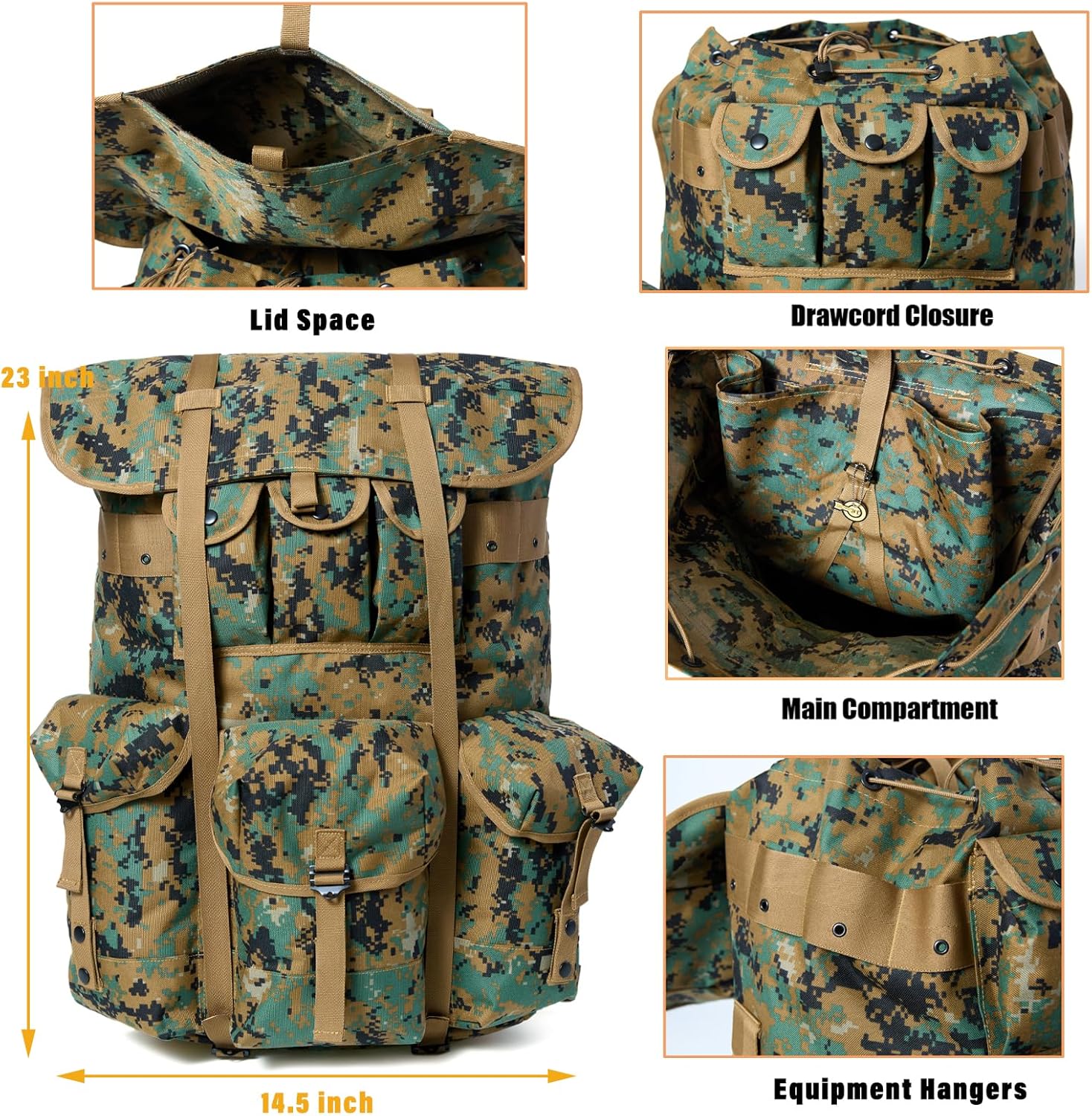 MT Military Alice Pack Large Army Survival Combat ALICE Rucksack Backpack 55L Marpat Woodland - Image 2