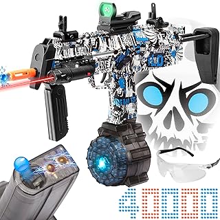 Large Gel Ball Blaster with Drum(Electric), 26'' MP7-Pro Splatter Blaster for Orbeez Adjustable Length with 20000 Gel Balls, Goggles for Shooting Team Game, Ages 14+, Blue