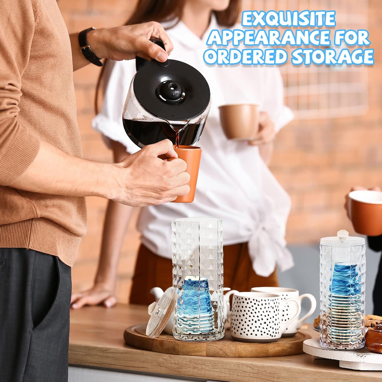 Skylety 2 Pcs Bathroom Cup Dispenser with Lid Acrylic Bathroom Cup Holder Makeup Cotton Pad Holder Organizer for 3-4oz Disposable Paper Mug Clear Diamond Pattern Cotton Rounds Container