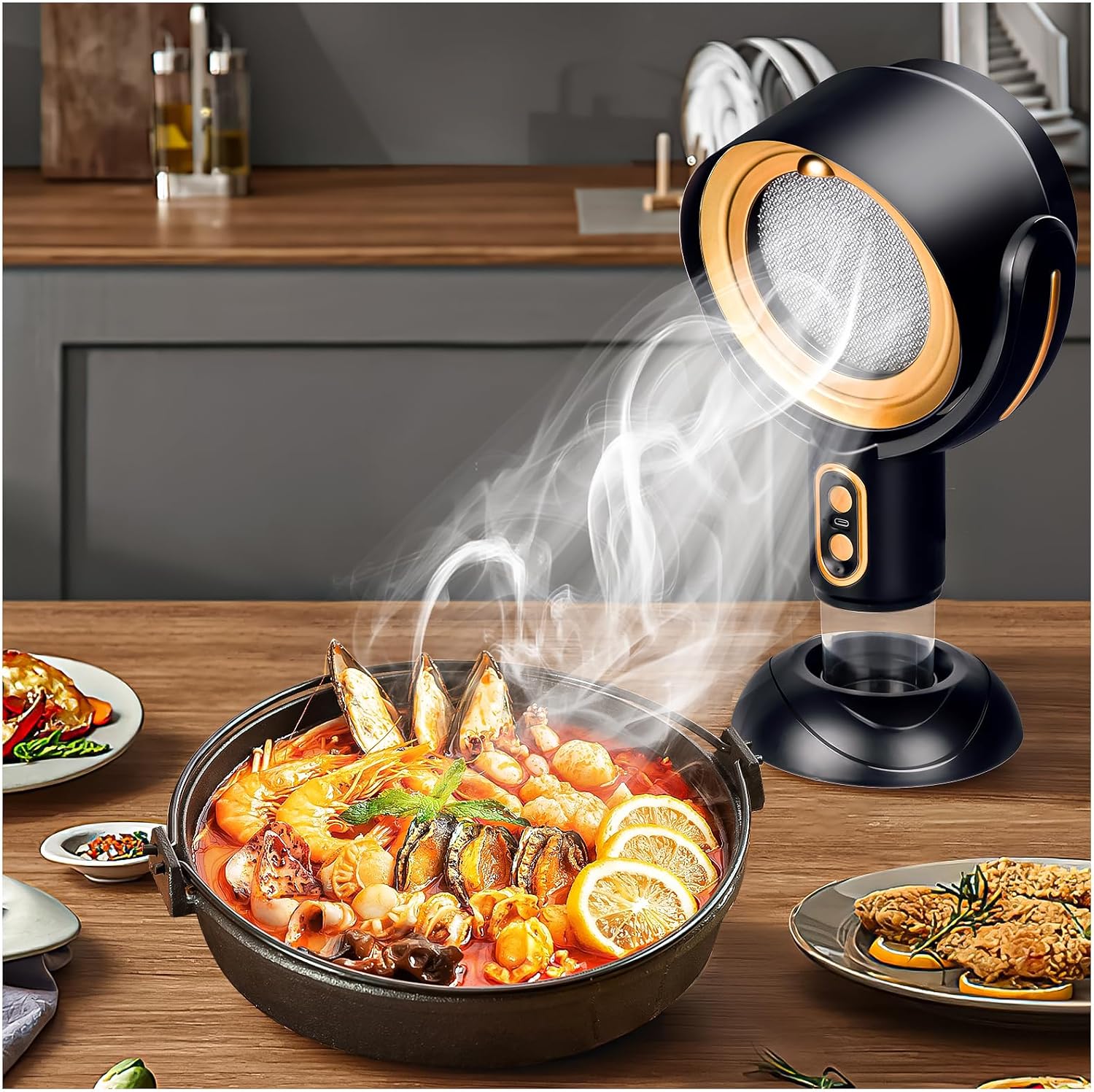 Portable Range Hood, Desktop Range Hood with 2 Speed Exhaust Fan, Negative Ion Air Purification,Detachable Aluminum Filter,Portable Exhaust Fan for Kitchen Cooking, Indoor BBQ, Hot Pot