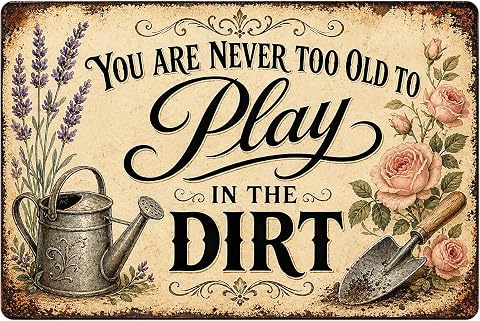 Garden Play Aluminum Metal Sign, Vintage Floral Wall Decor, Rustic Outdoor Plaqu
