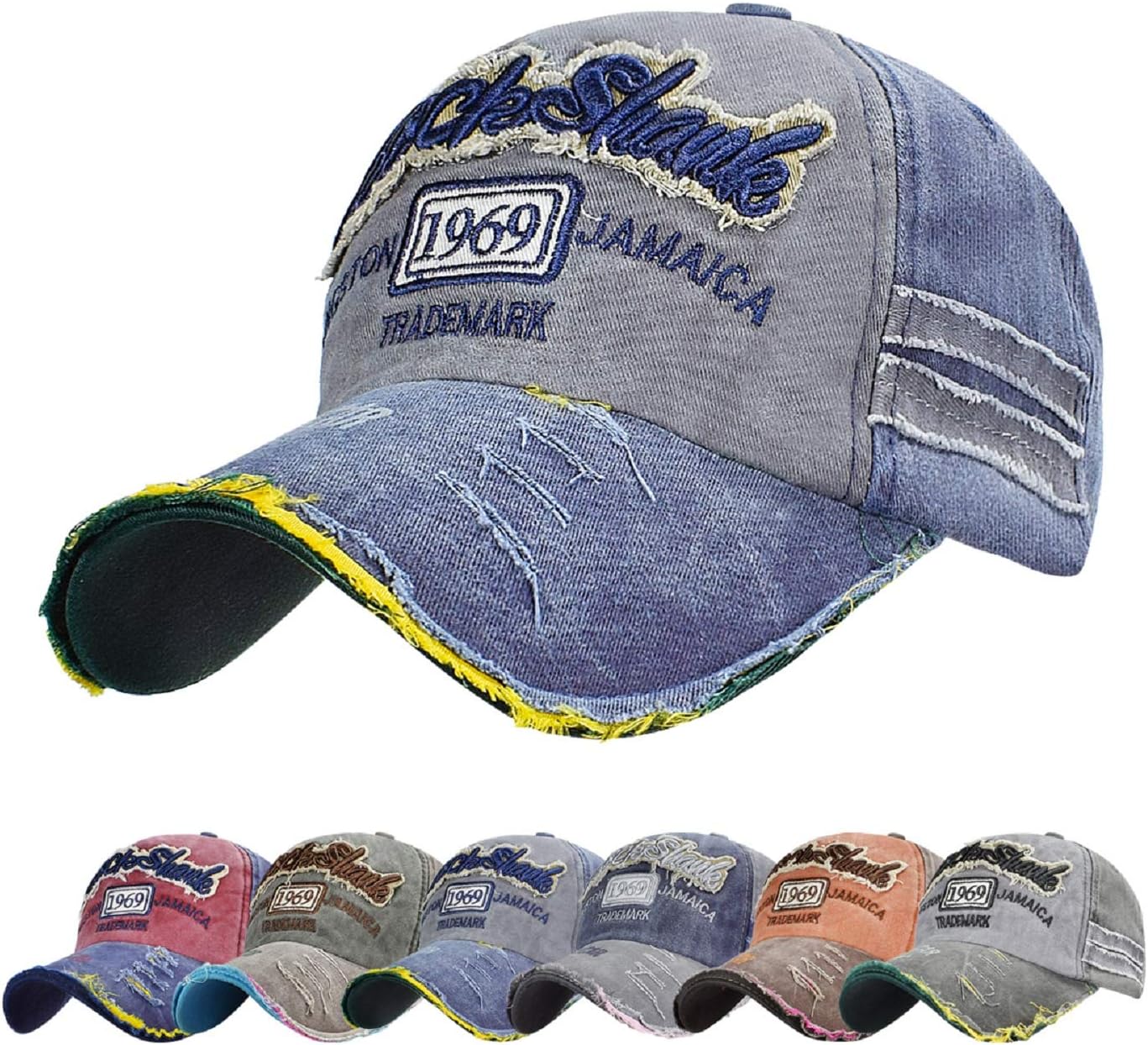 Baseball Cap Classic Sports Casual Summer Cap Plain Sun Hat Unisex Adjustable Rock Shark Vintage Distressed Cotton Baseball Caps Edge Grinding Do Old Hat