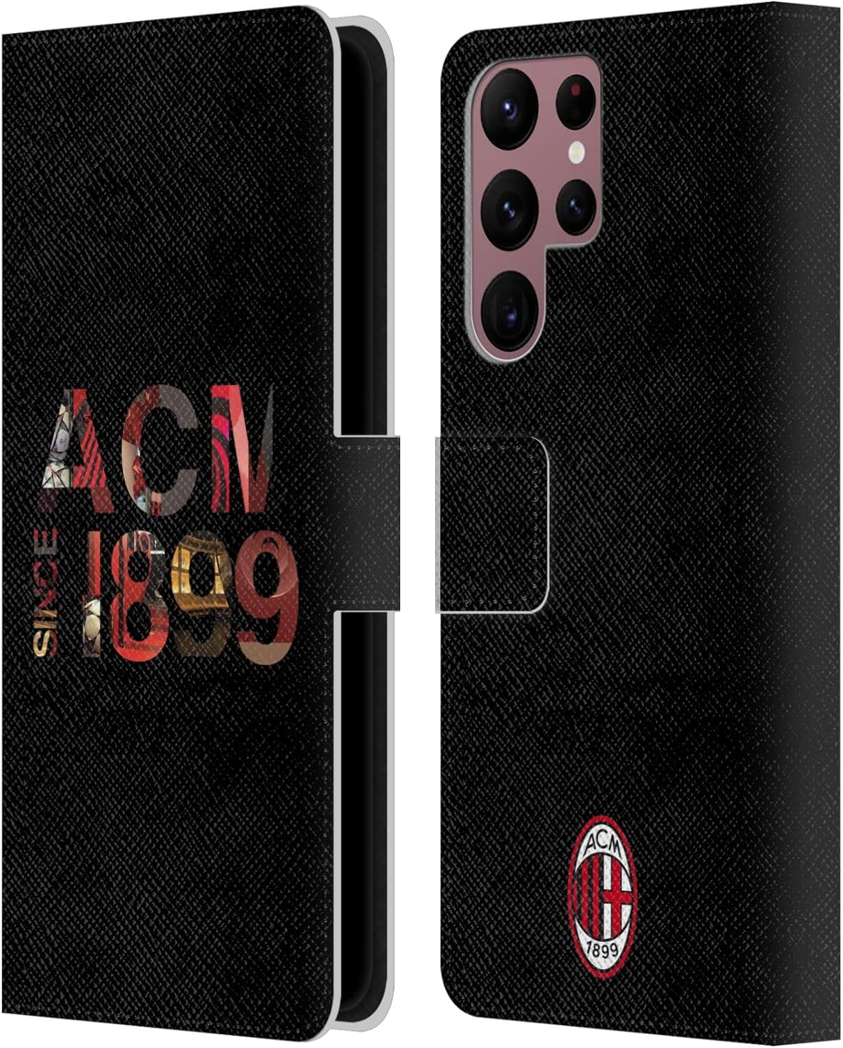 Head Case Designs Officially Licensed AC Milan 1899 Adults Leather Wallet Case Compatible with Samsung Galaxy S22 Ultra 5G