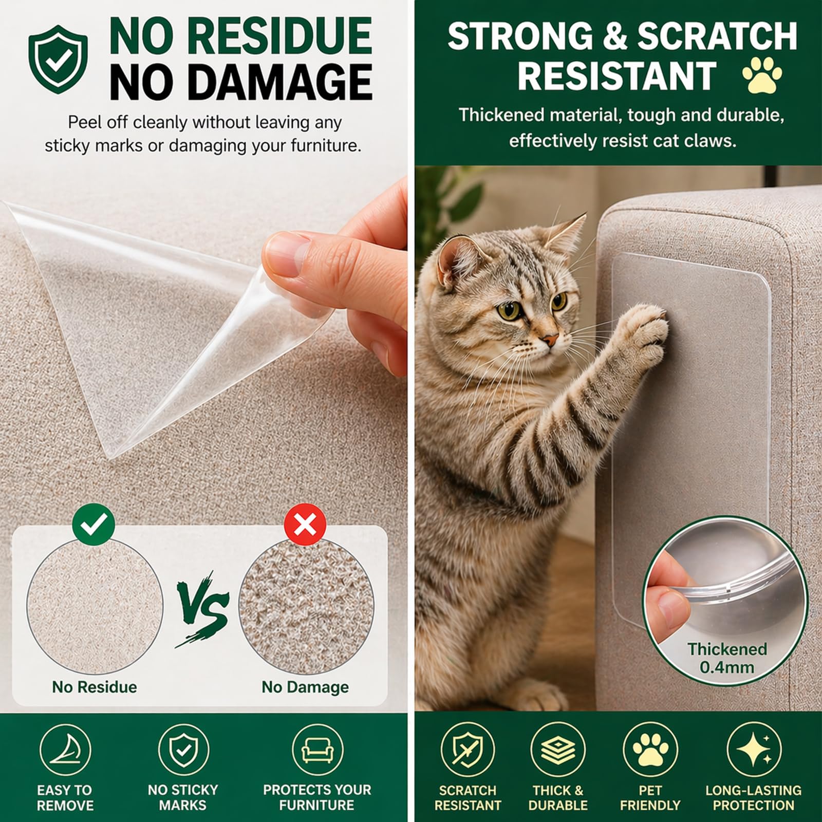 Protector de muebles contra arañazos de gatos, protector de esquina de sofá para gatos, disuasorio de arañazos de gatos para cinta de muebles, protectores de muebles contra arañazos de gatos,