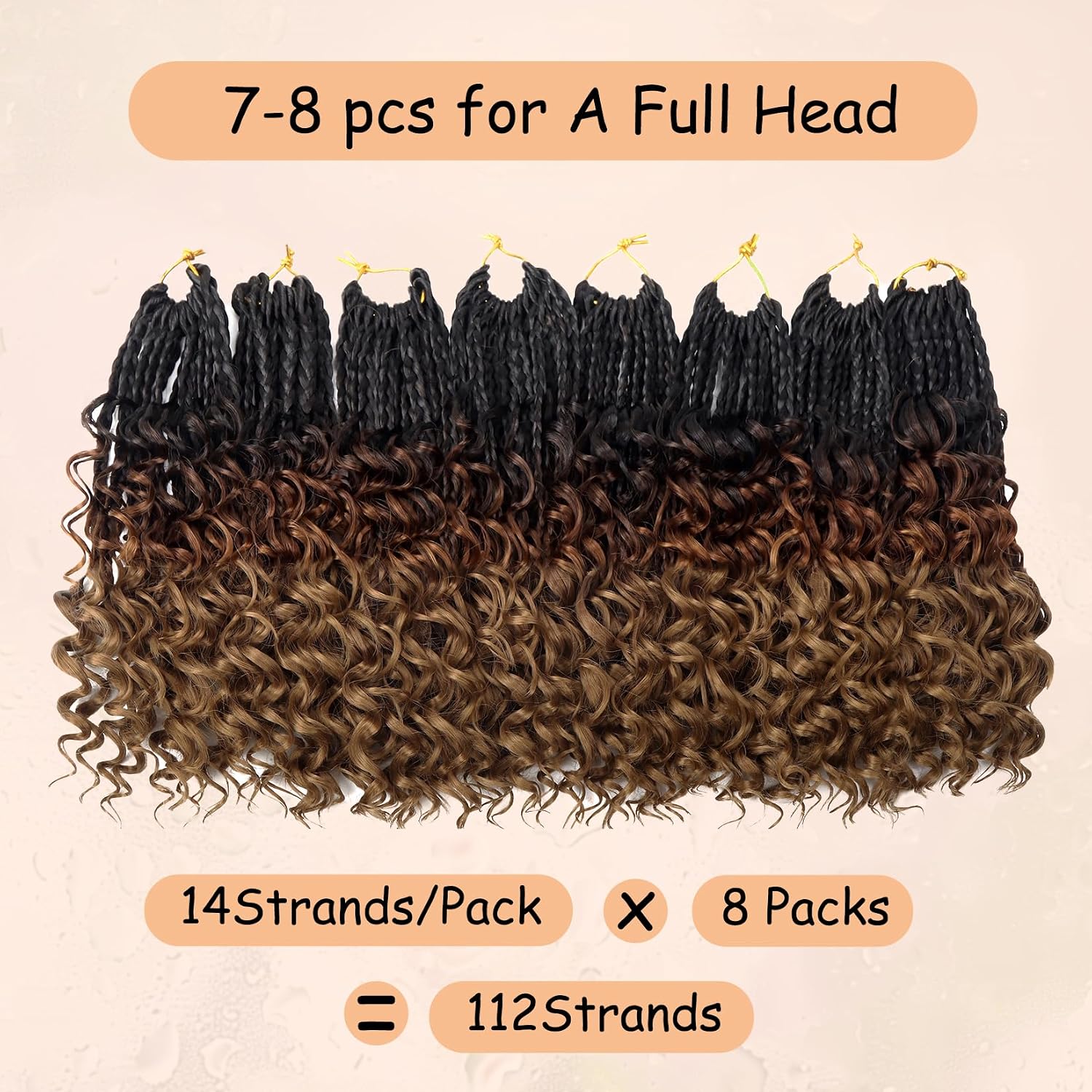 8 Packs Boho Box Crochet Braids Pre Looped with Curly Ends - 8 Inch Goddess Bohemian Box Crochet Hair for Black Women Synthetic 3X Boho Braids Crochet Hair Extensions Pre Looped T1B-33-30
