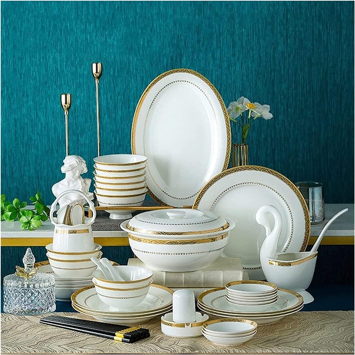 NIUBB Home Party Hotel Restaurant Dinner Set 30/56/60PCS