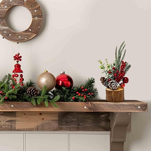Miniatura 5 de GIft Boutique Mini árbol de mesa de Navidad con pequeño cono de pino artificial decorativo bayas adornos base de madera, decoración de fiesta