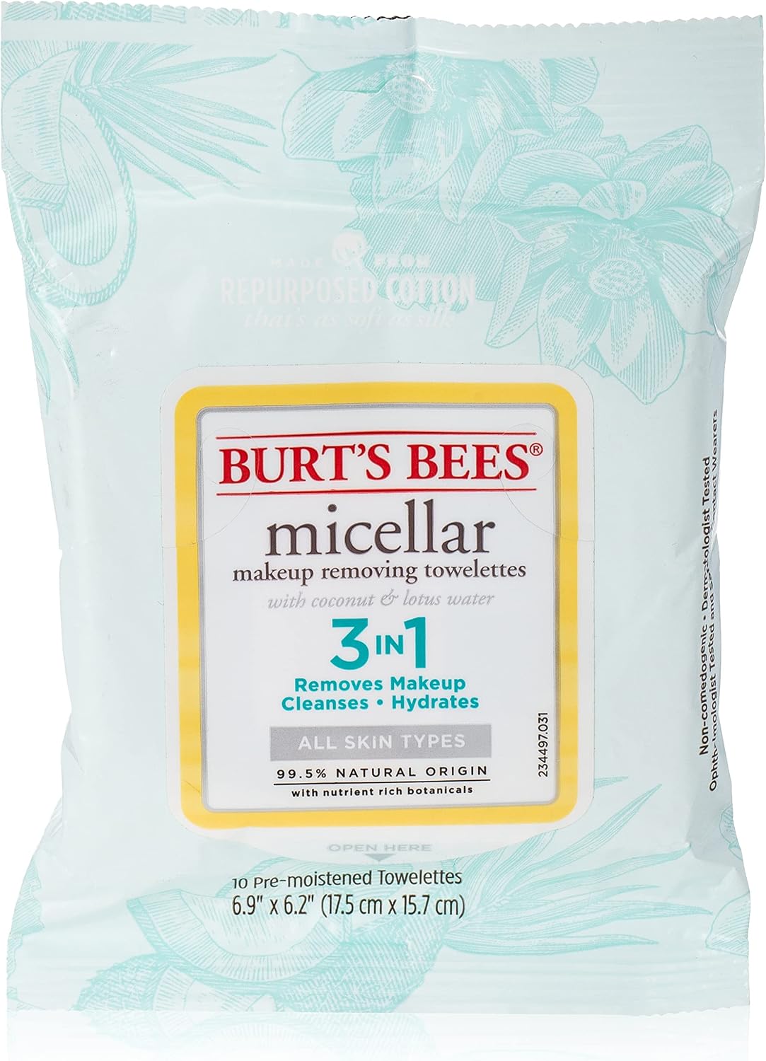 Burt's Bees Burts Bees Micellar Makyaj Temizleme Havluları - Hindistan Cevizi ve Lotus Suyu, 10 Adet (1'li Paket)