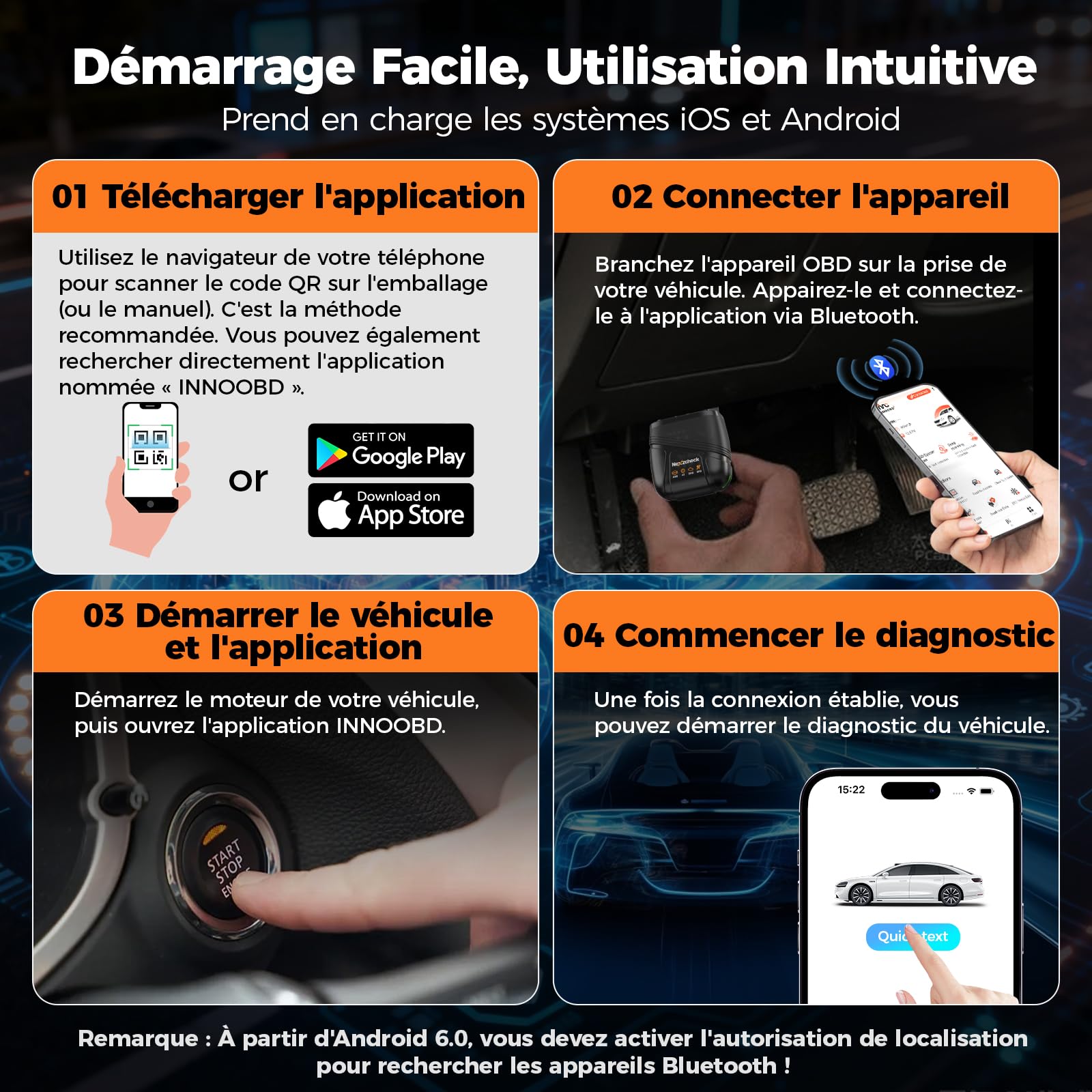 OBD2 Bluetooth Valise Diagnostic Auto : Scanner OBD Multimarque Français pour Diagnostic Moteur/Boîte/ABS/Airbag - Compatible iOS Android Windows - Analyse Complète Systèmes Mise à Jour Gratuite à Vie