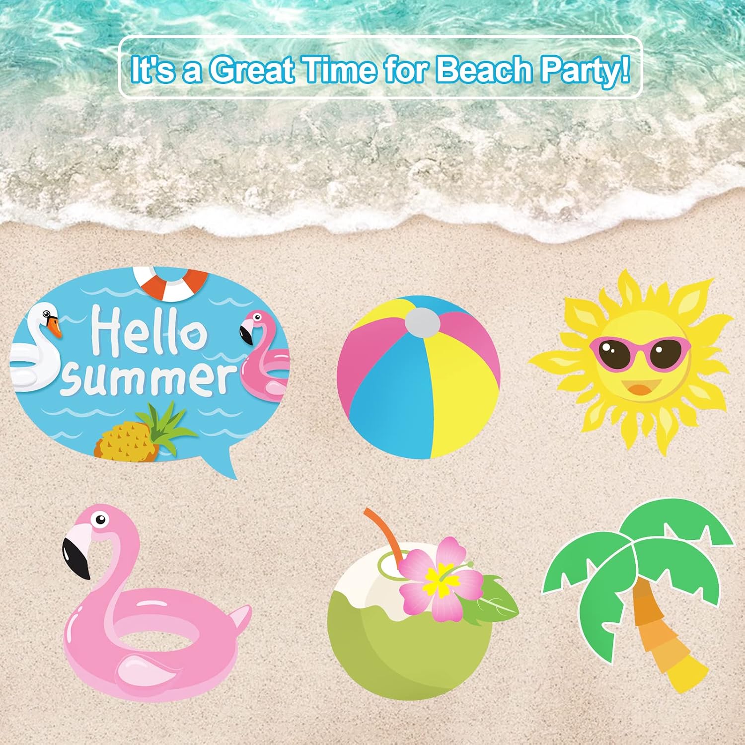 25Pcs Pool Photo Booth Props with Stick, Beach Summer Pool Party Decorations, Hawaiian Party Decorations Funny Selfie Photo Booth Props for Summer Hawaii Party Birthday