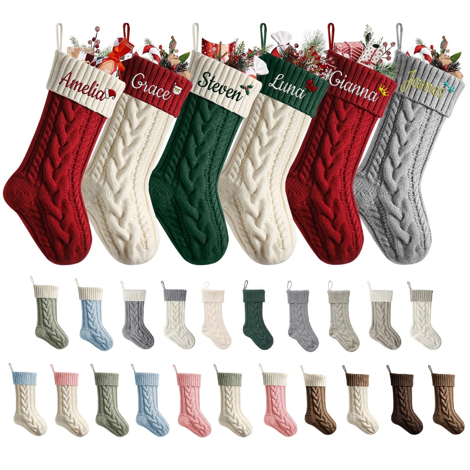 MJARTORIA Personalised Christmas Stockings with Names Initial Embroidered, Custom Xmas Stockings Large 18 Inches, Knitted Stockings for Xmas Gift Decorations (Bunt A, 1PC)