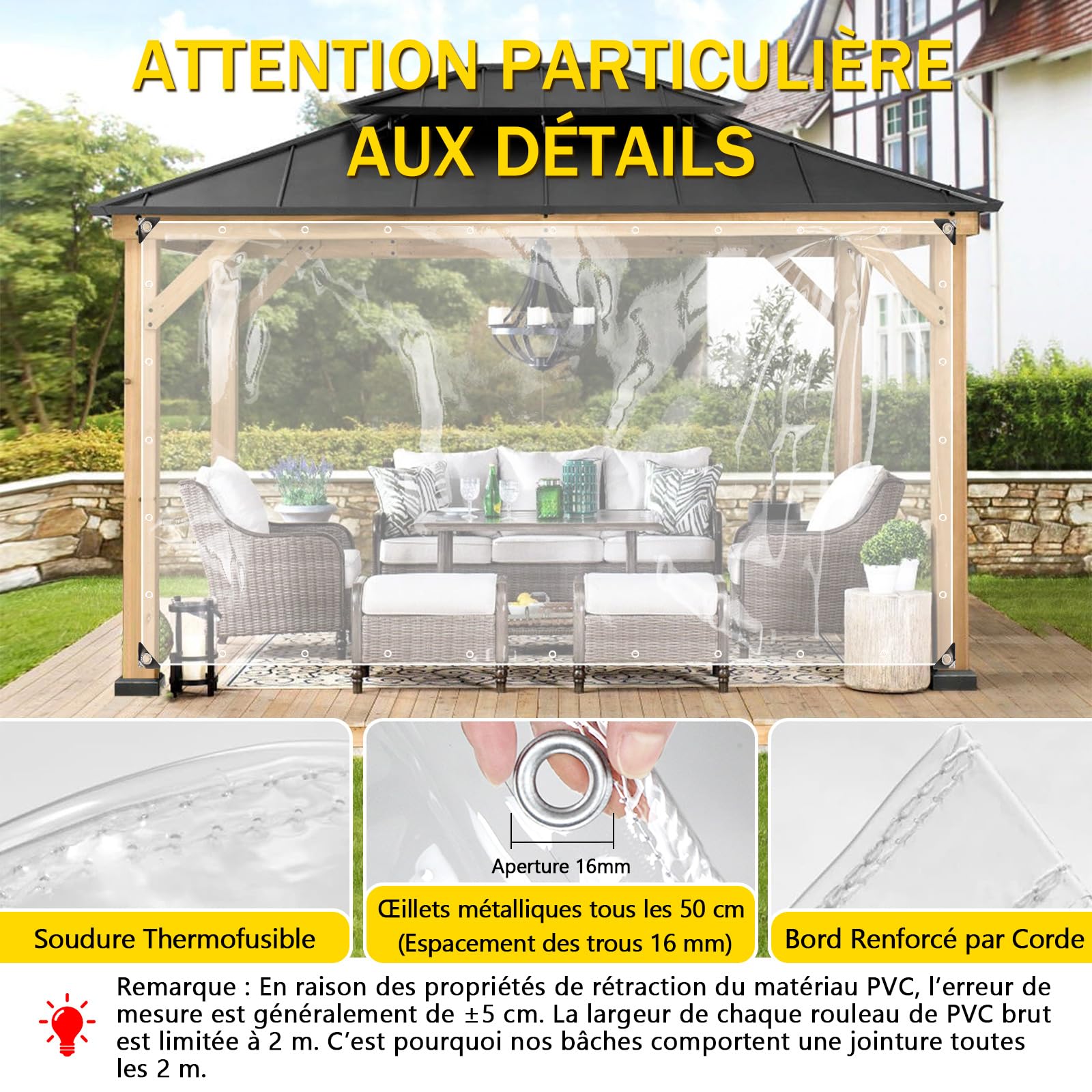 Bâche de Protection Exterieur, 420 g/m² 3 x 4 m Imperméable Bâche Transparente avec Œillets, Bâches Résistante aux Intempéries avec Corde et Serrecâbles, pour Meubles de Jardin, Ferme, Voiture, Bassin