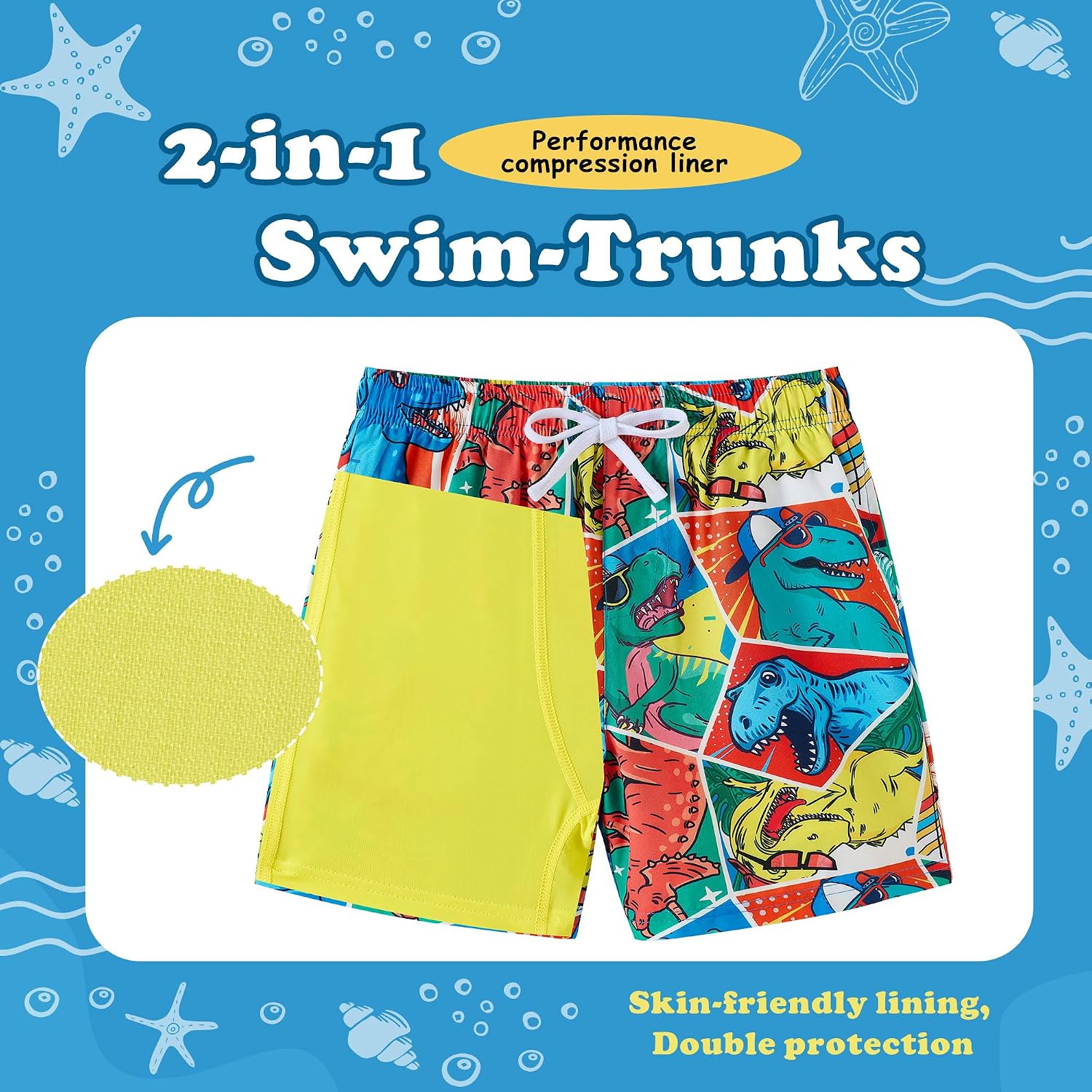 UMELOK Boys Swim Trunks with Compression Liner Toddler Bathing Suit thumbnail