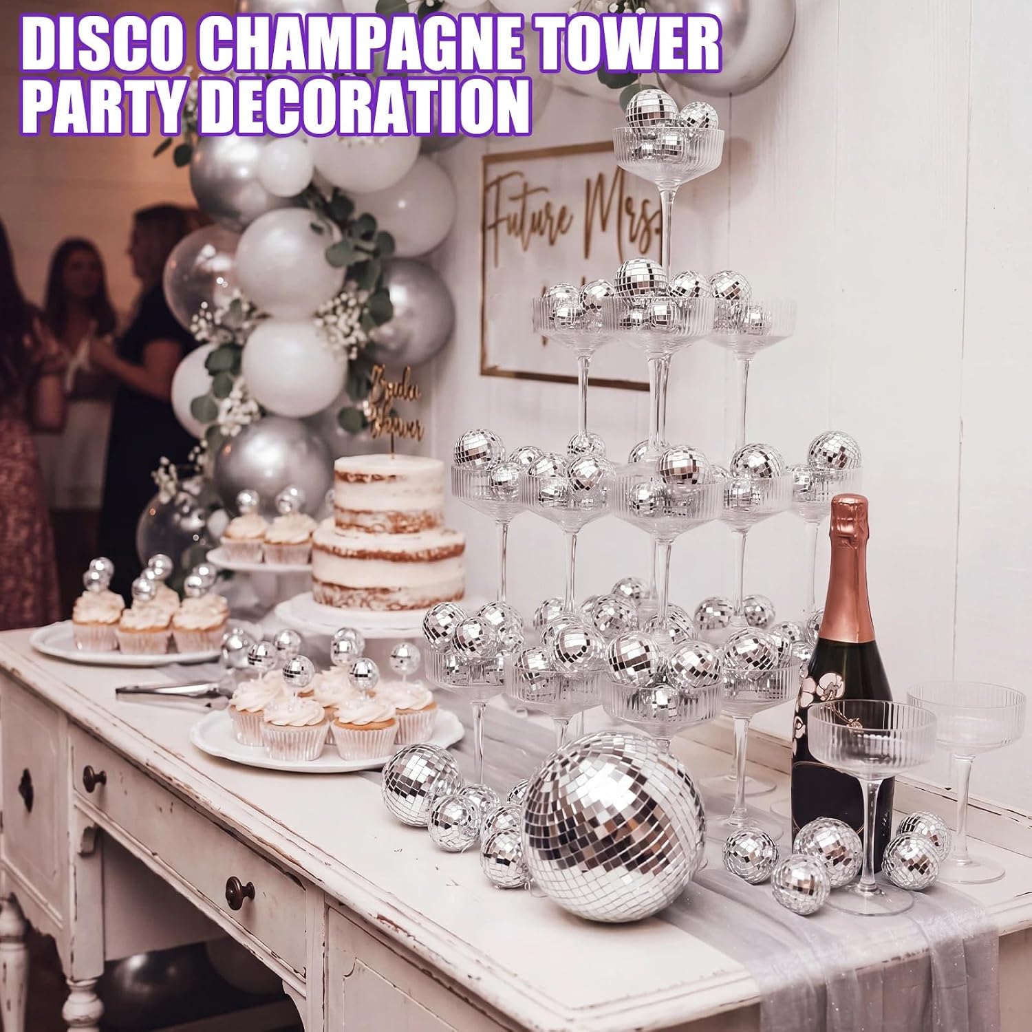 Champagne Tower Glasses Plastic Martini, 36 Pcs, Disco Ball