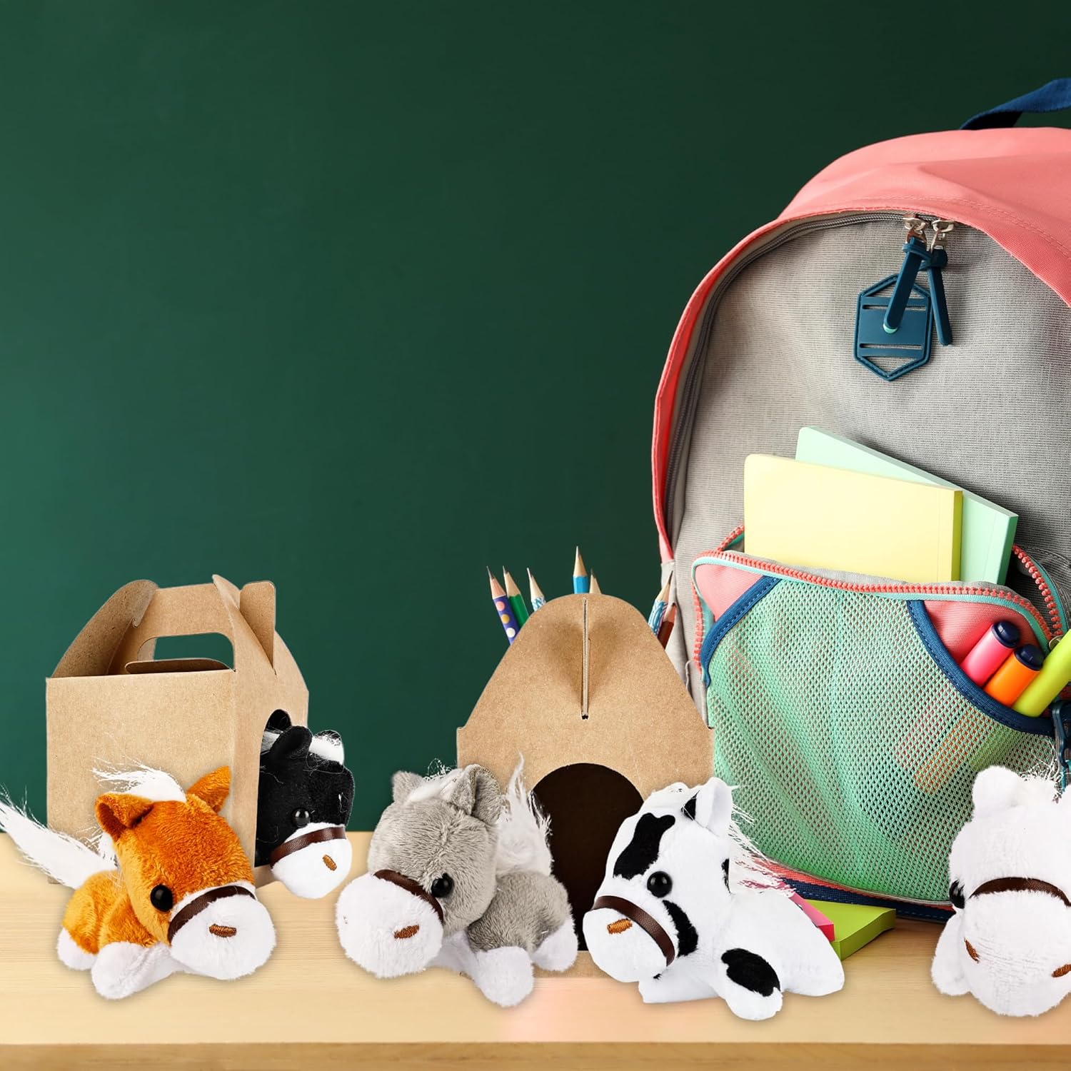 48 Pcs Horse Party Favors Include 24 Mini Stuffed Horse Animals Toys Plush Horse Animals and 24 Foldable Boxes for Adopt a Horse Party Favors Farm Party Goodie Bag Fillers