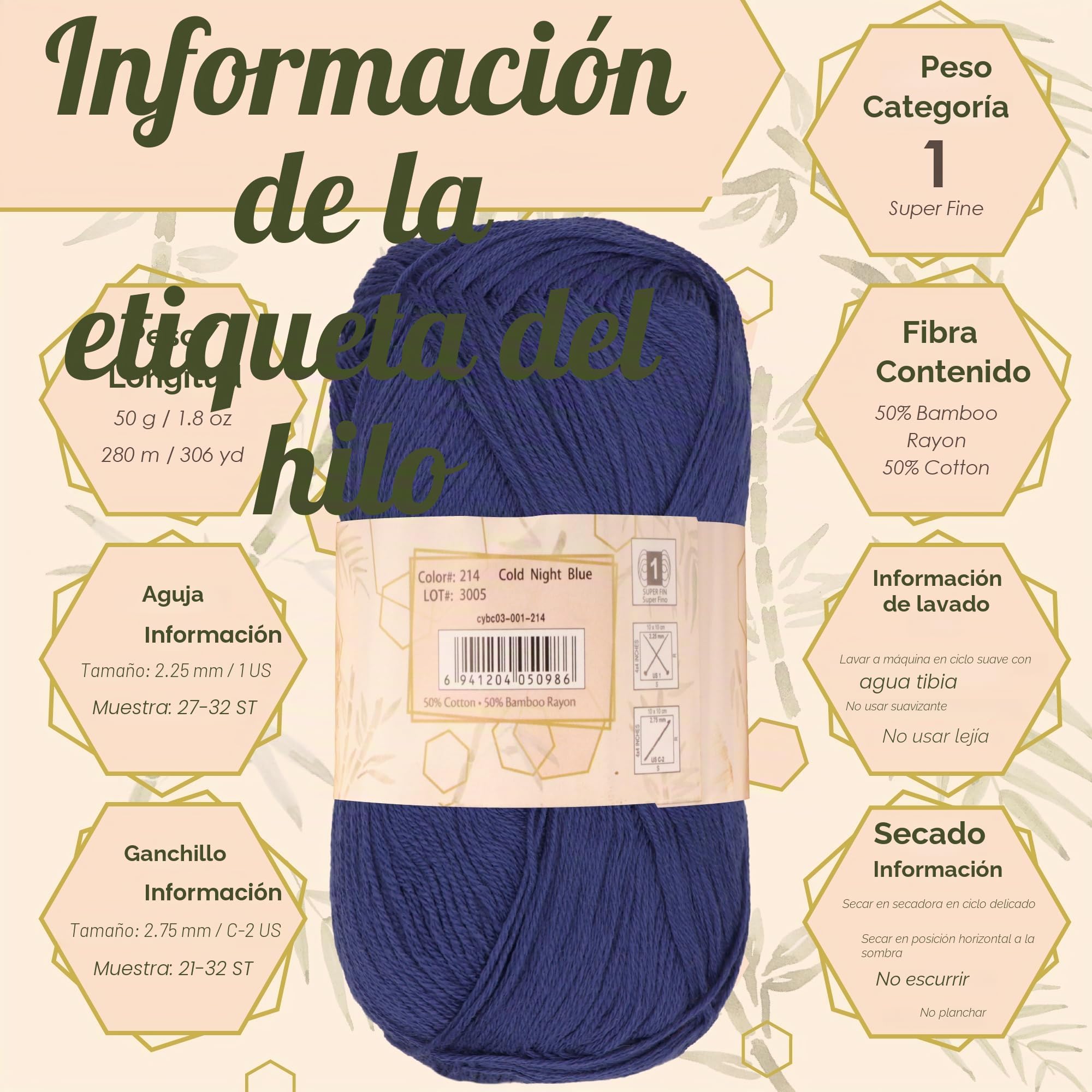 JubileeYarn - Hilo de algodón de bambú suave para bebé, 50 g/madeja, salvia ardiente, 4 madejas