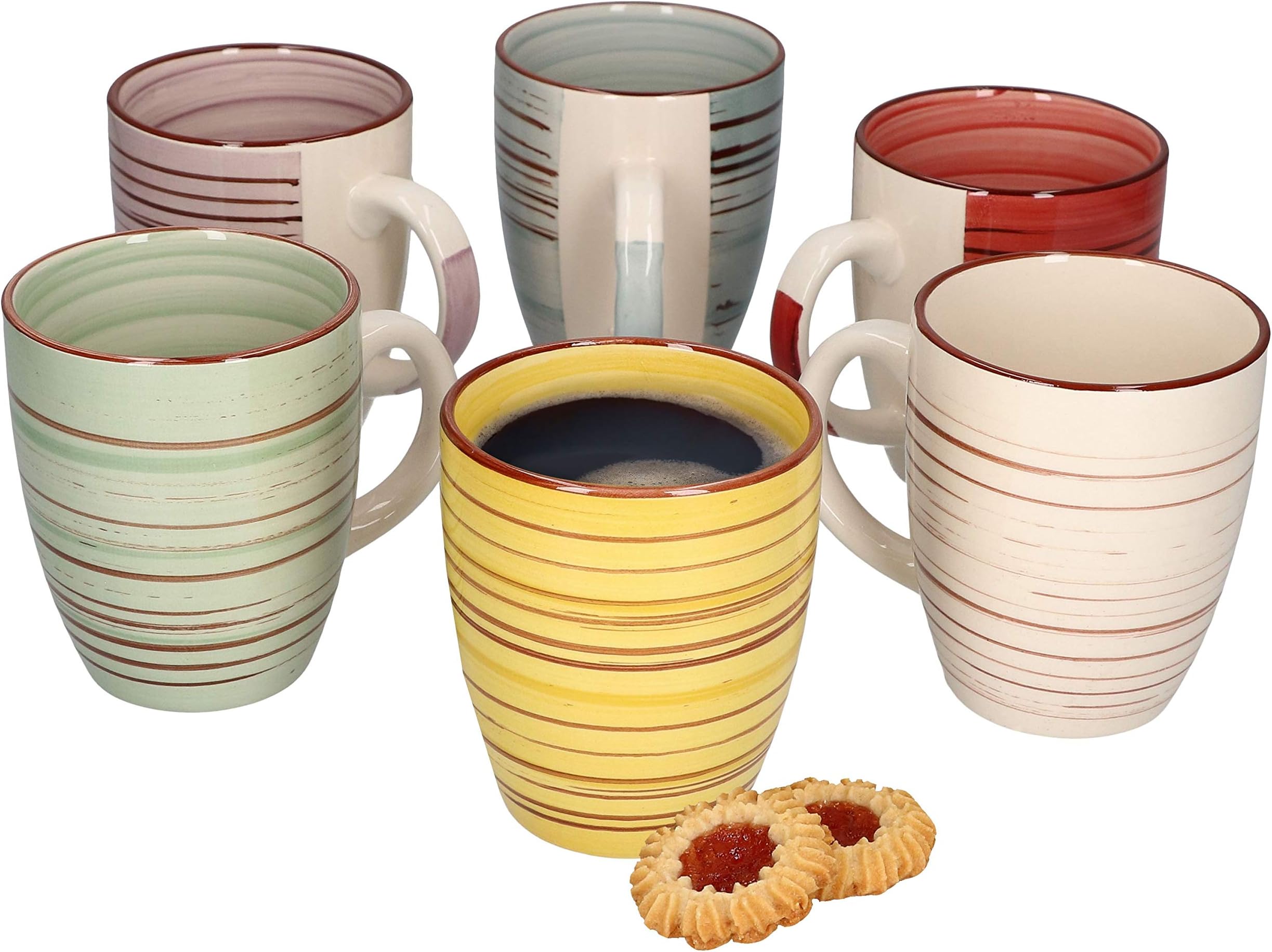MamboCat Coffeeblack 6er Set Kaffeebecher I schwarz I 350 ml I 6 Personen I Steingut-Tassen rund ohne Henkel, Trink-Becher für Heißgetränke wie Kakao, Cappuccino, Tee&Co. I Pötte mit abstraktem Dekor
