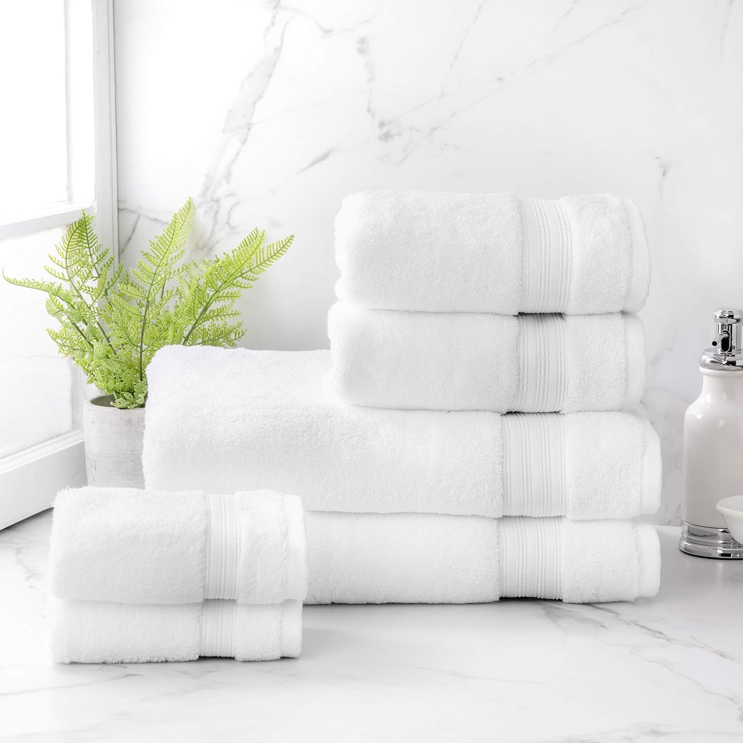 Welhome Cotton Rayon from Bamboo Bath Towel (White) -Set of 6 -Soft & Fluffy -Highly Absorbent -Fade Resistant - Durable - Machine Washable - 2 Bath - 2 Hand - 2 Wash Towels