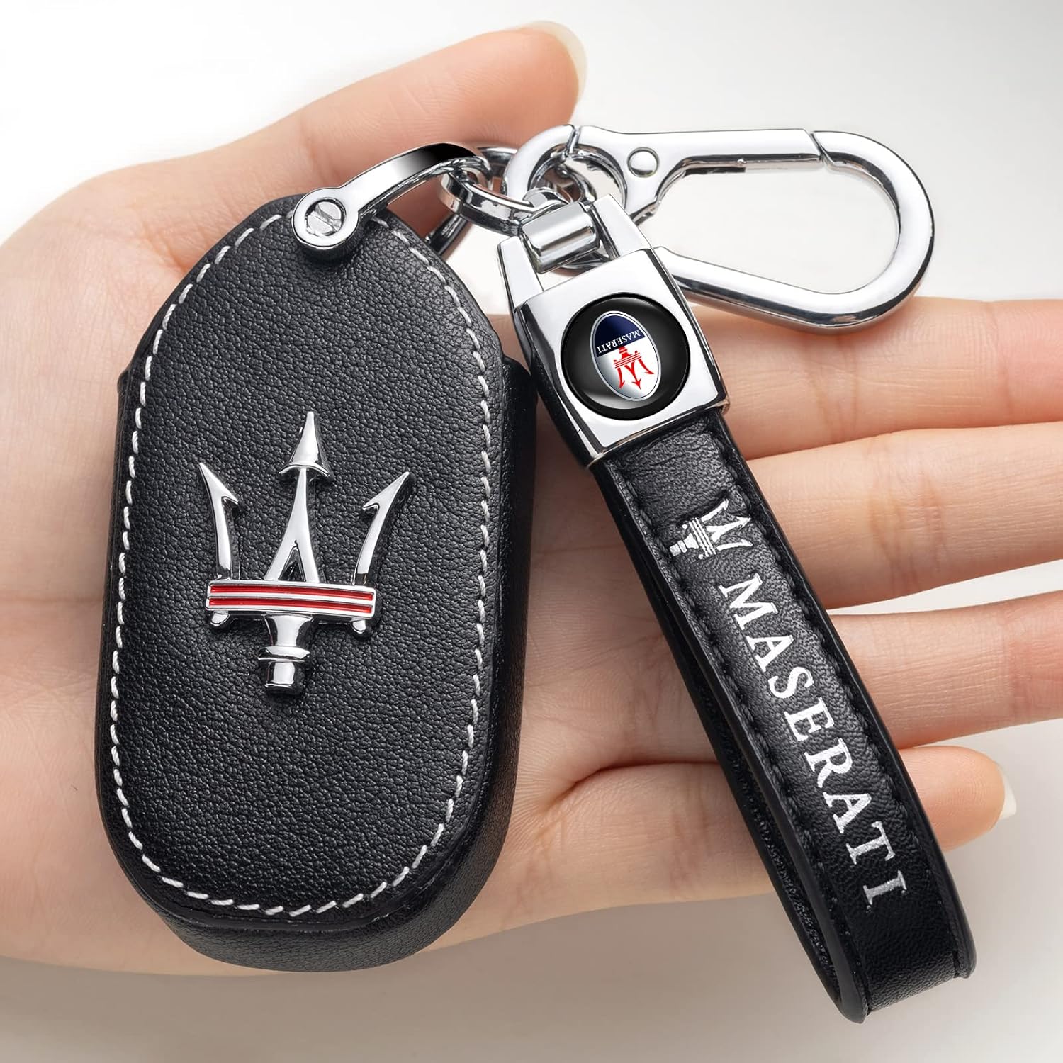 LAUMOE Leather Key Fob Case Cover for Maserati,Key Holder