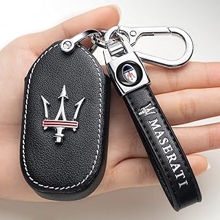 Leather Key Fob Case Cover for Maserati,Key Holder Replacement for Maserati Ghibli, Levante, Quattroporte Remote Start, 4-Button Key Cover Car Accessories