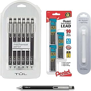TUL Pencil Value Pack, 0.7mm Tul Mechanical Pencils 6 Pack , TUL Eraser Refill 1 Pack 3 10 Piece Set