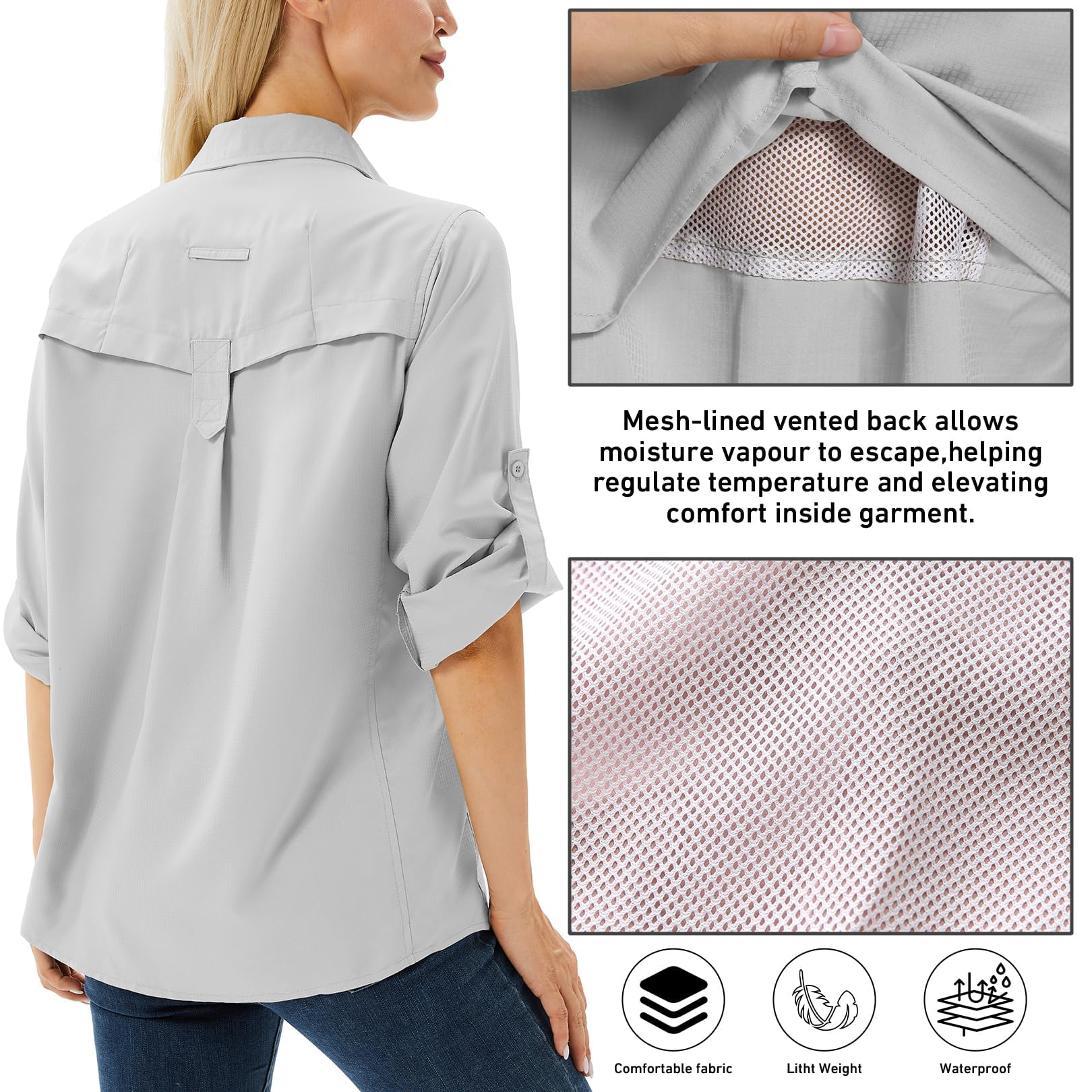 Camicie da donna lunghe da trekking top da donna manica protezione solare UV asciugatura rapida casual all'aperto safari passeggiate pesca escursionismo viaggi camicie