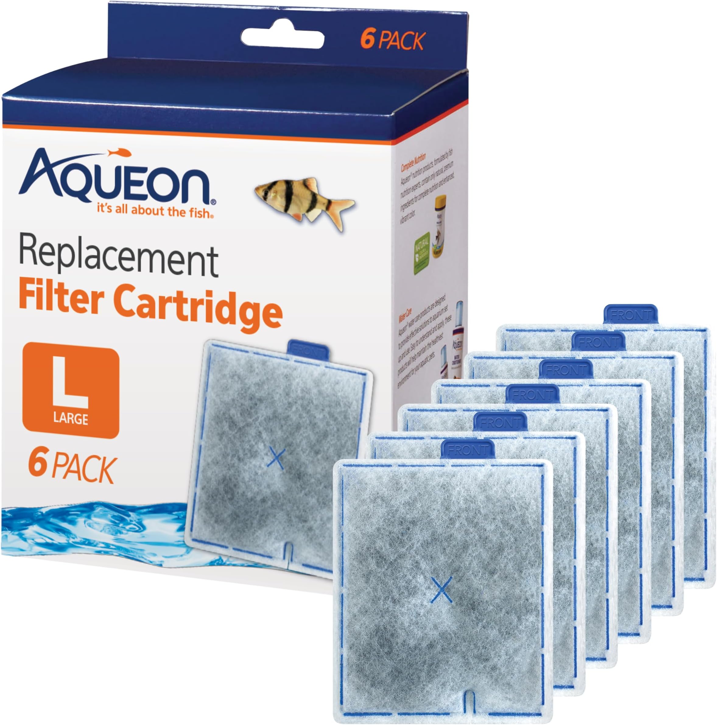 Aqueon Replacement Filter Cartridges Large (6 pack), Ensure Even Distribution of Activated Carbon, 25% More Activated Carbon, Easy Installation
