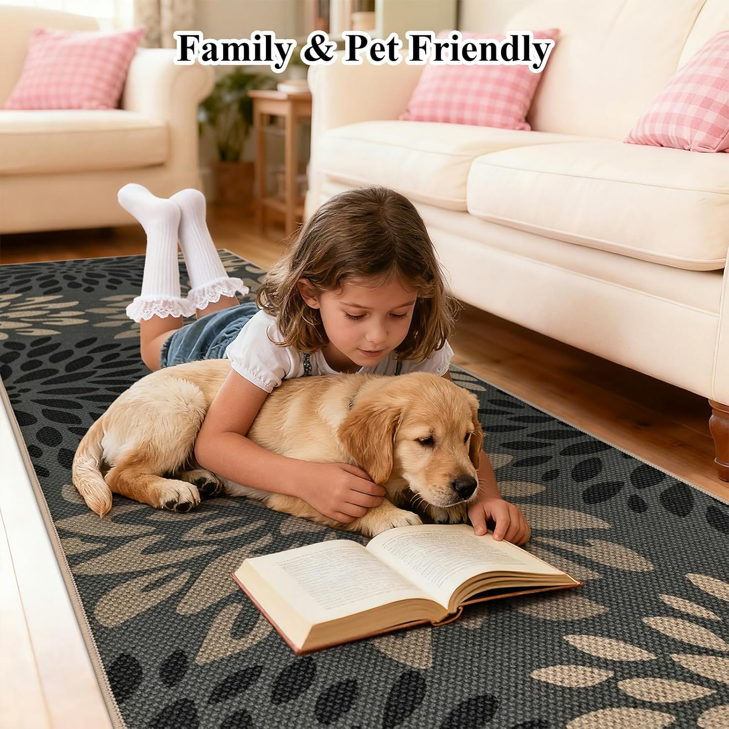 HEBE Easy Jute Hallway Washable Runner Rug,2x6 Kitchen Rug Laundry Runner Non Slip,Floral Farmhouse Kitchen Mats Floor Carpet for Entryway Door Patio Bedroom Bedside Rug Indoor Outdoor