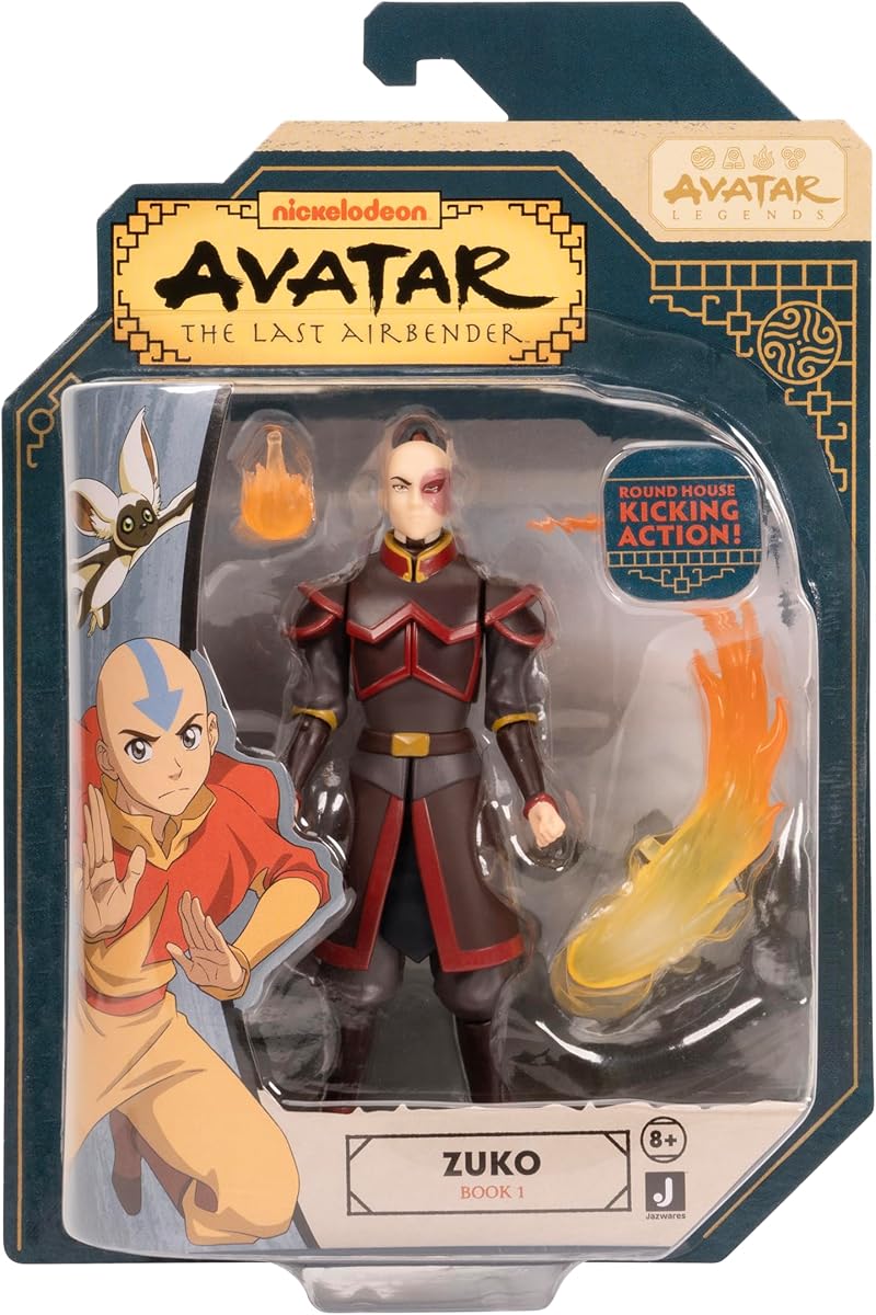 Jazwares Avatar: The Last Airbender Zuko (Libro uno) - Figura a escala de 4,5 pulgadas con efectos de fuego y batalla