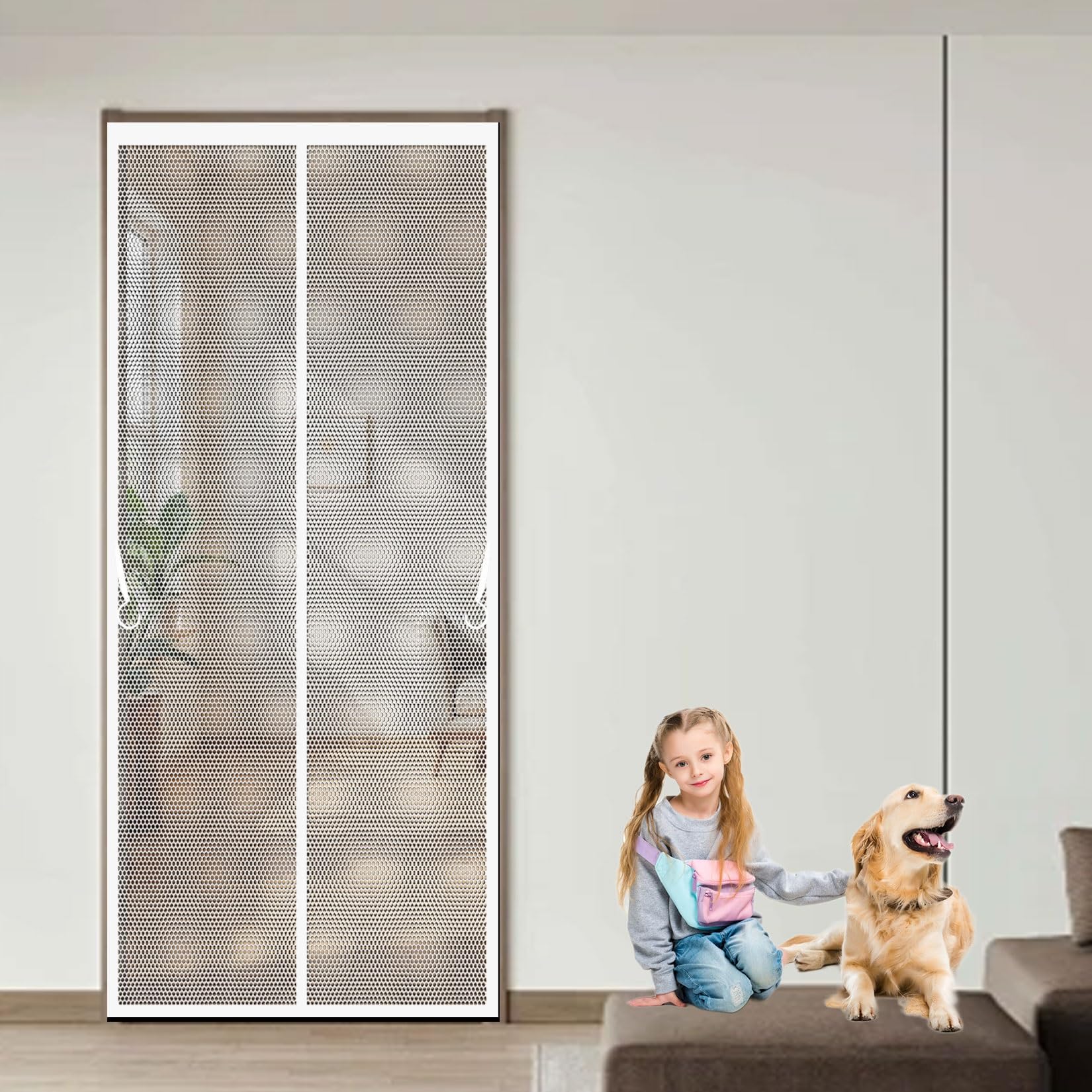 Liujyuan White Magnetic Fly Screen Door 143 X 153 Cm Powerful Magnets, Self-Sealing, Polyester Fly Screen Curtain Without Drilling, Heavy Duty For Patio Doors Bedroom,
