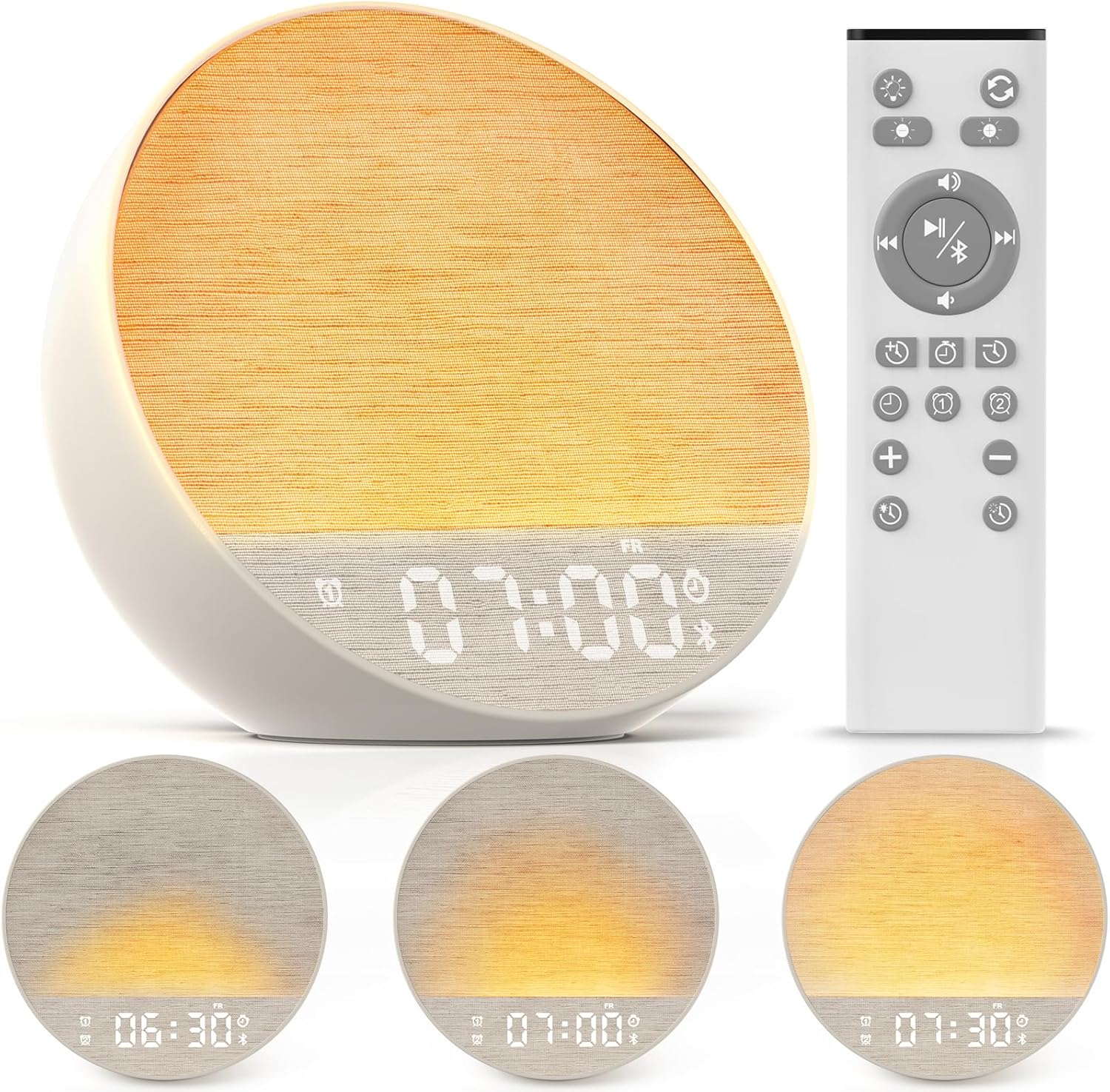 Tap-to-Snooze Sunrise Alarm Clock with Sound Machine, 36 Sounds White Noise Machine for Sleeping Adults, Gradual Sunrise Clock with Bluetooth Speaker & Remote Control, 15-Color Night Light丨Putty