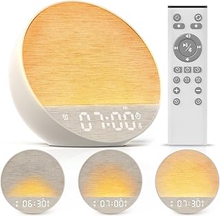 Tap-to-Snooze Sunrise Alarm Clock with Sound Machine, 36 Sounds White Noise Machine for Sleeping Adults, Gradual Sunrise Clock with Bluetooth Speaker & Remote Control, 15-Color Night Light丨Putty