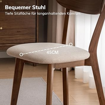 YESWOOD 1 x Dining Chair Solid Wood with Backrest Upholstered Walnut Ergonomic Backrest High Chair for Dining Room Kitchen Living Room Office Bedroom 47.5 x 55 x 78 cm