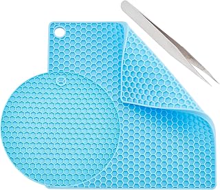 GORGECRAFT 2 Estilos de Alfombrilla de Silicona para Domar, Redondas, Cuadradas, de Resina, Resistentes Al Calor, de Goma Sintética, Panal de Abeja, Almohadillas Azules, Suministros para Manualidades