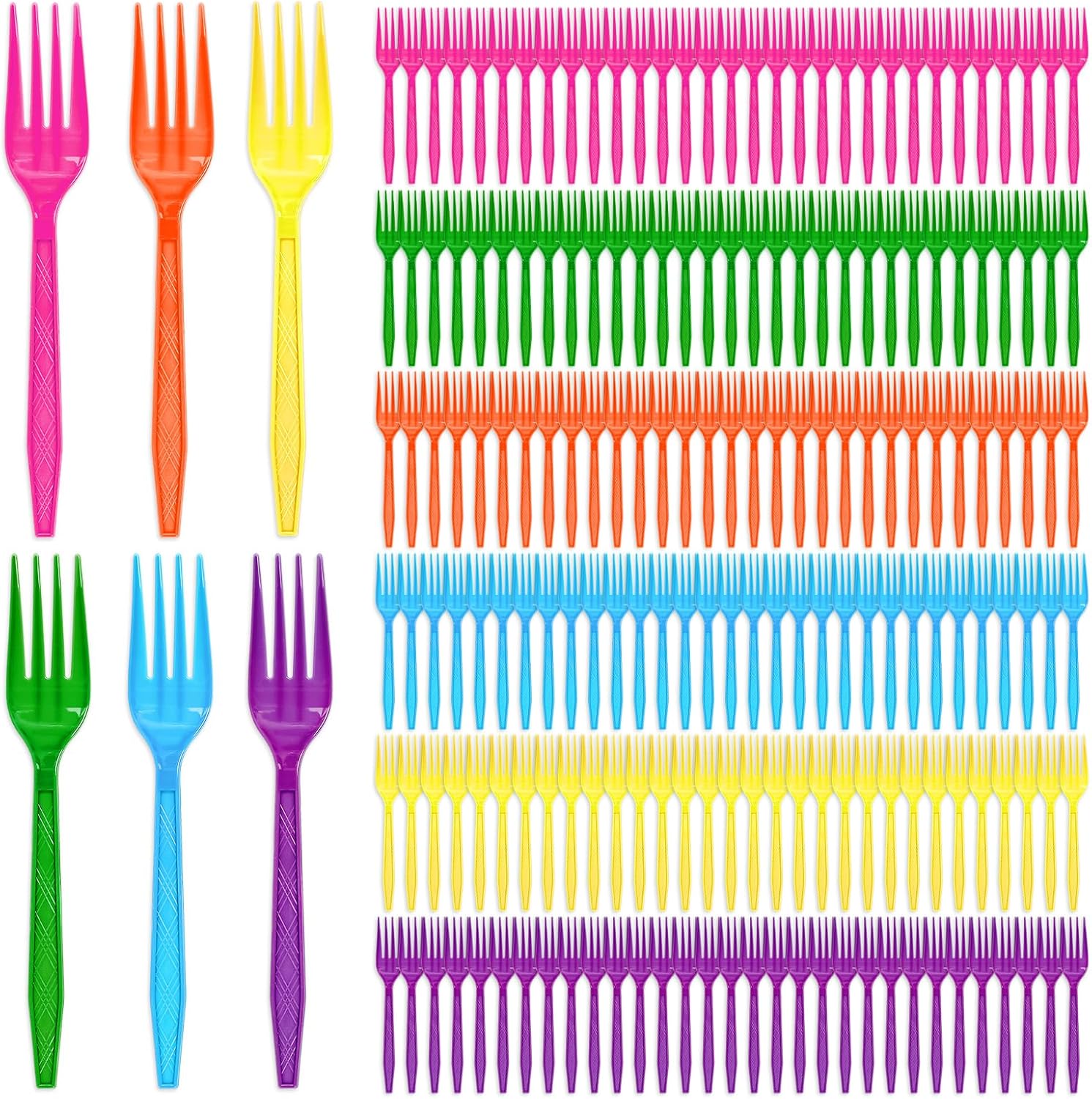 JarThenaAMCS 150Pcs Rainbow Plastic Fork 6 Bright Colors Disposable Dinner Dessert Fork Heavy-Duty Flatware Cutlery Utensil for Birthday Wedding Party Supplies, 7.3 In