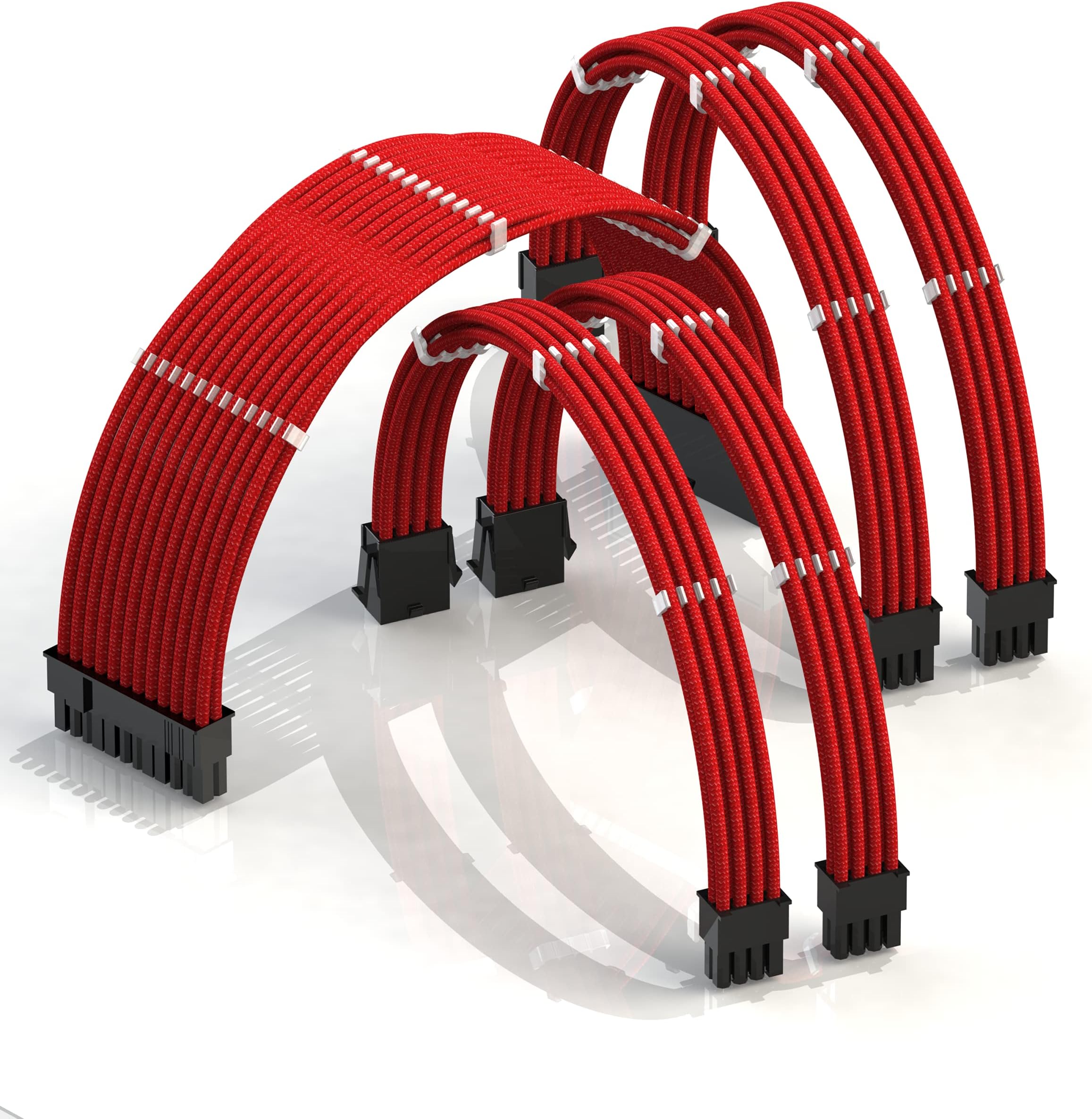 PSU Cable Extension Sleeved Custom Mod GPU PC Power Supply Braided w/Comb Kit | 1x 24 P (20+4) | 2x 8 P (4+4) CPU | 2x 8 P (6+2) GPU set | 30CM 300MM - Red