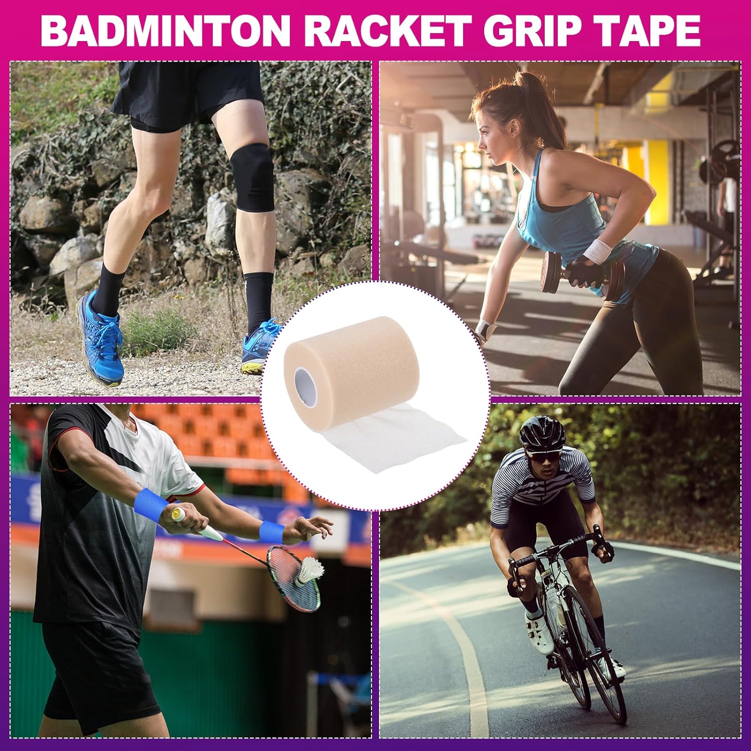 PATIKIL 24 Pack Foam Sports Pre-Wrap Athletic Tape Sports Elastic Wrap 30 Yard Breathable Bandage Rolls Tennis Racquet Grip Tape Cushion Wrap for Hair Ankles Wrist