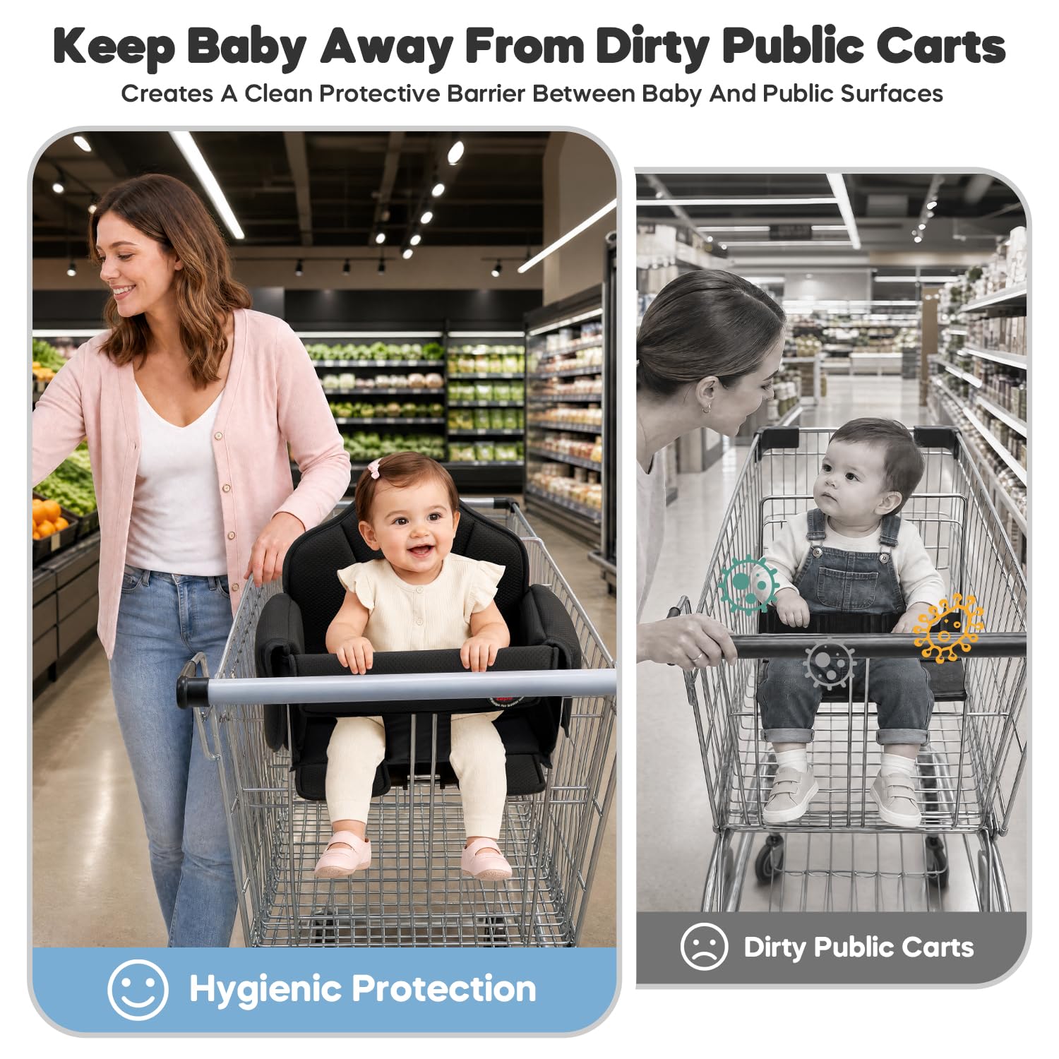 Padded Shopping Cart Cover for Baby, Black