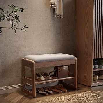 AQIMUELE Small Shoe Bench with Cushion, Shoe Bench Storage with Seat, Wooden Shoe Rack 2-Tier, Hidden Flip-Top Seat, for Hallway, Entryway, Living Room, Bedroom, 30 x 60 x 40 cm (Walnut)