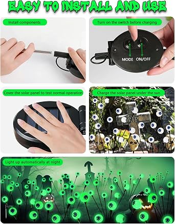 6Pack 36LED Halloween Decorations Outdoor Solar Eyeball Lights, Waterproof Swaying Firefly Lights, Solar Path Lights Halloween Lights for Halloween Party Garden Yard Pathway Grave Ghost Decor (Green)
