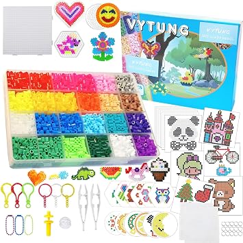 Vytung Fuse Beads Kit 6500pcs Melty with 202 Patterns 4 Pegboards 2 Tweezers 2 Ironing Papers 5mm Iron for Arts & Crafts