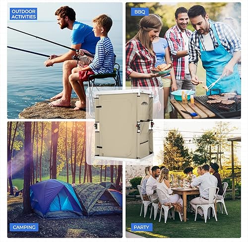 Vista 19 de EAGLE PEAK Mesa de camping plegable para exteriores con organizador grande de almacenamiento de 3 niveles y bolsillos laterales, fácil de instalar